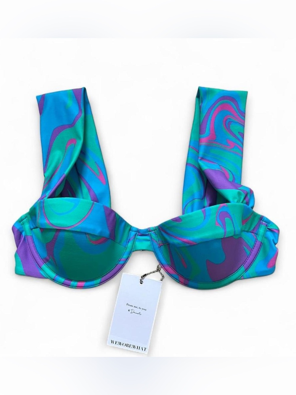 WeWoreWhat Marble Print Underwire Crop Top Ocean Blue Multi